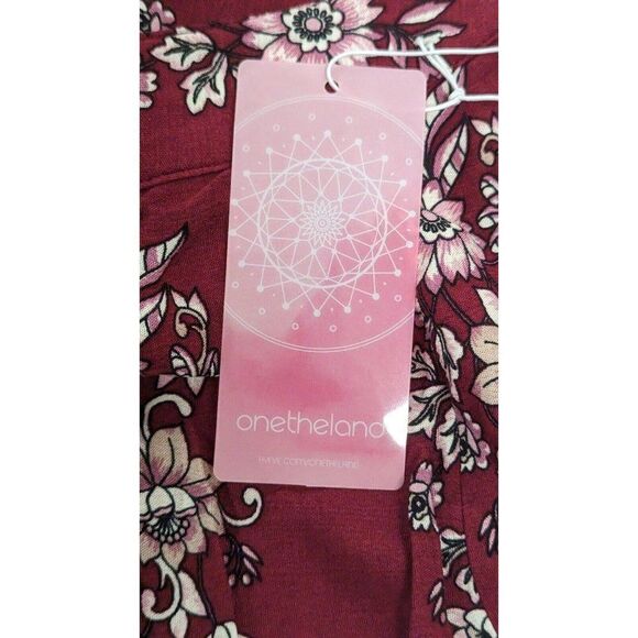 One The Land Womens Size Medium Maroon Rayon Floral Pleated Maxi Skirt - Picture 6 of 10